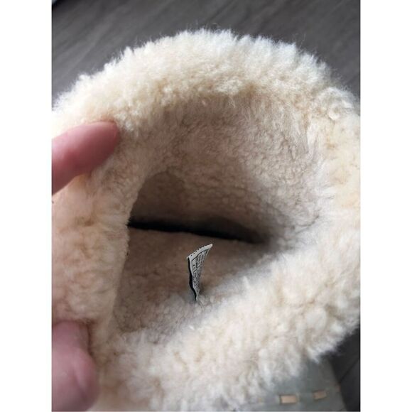 UGG Womens Boots Size 6 Elijo Bone White Nubuck Leather Sherpa Fur Slip On 5137 - Picture 6 of 7